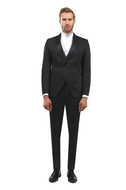 Sim Wedding & Ceremony Shawl Collar Double Breasted Black Tuxedo KOD