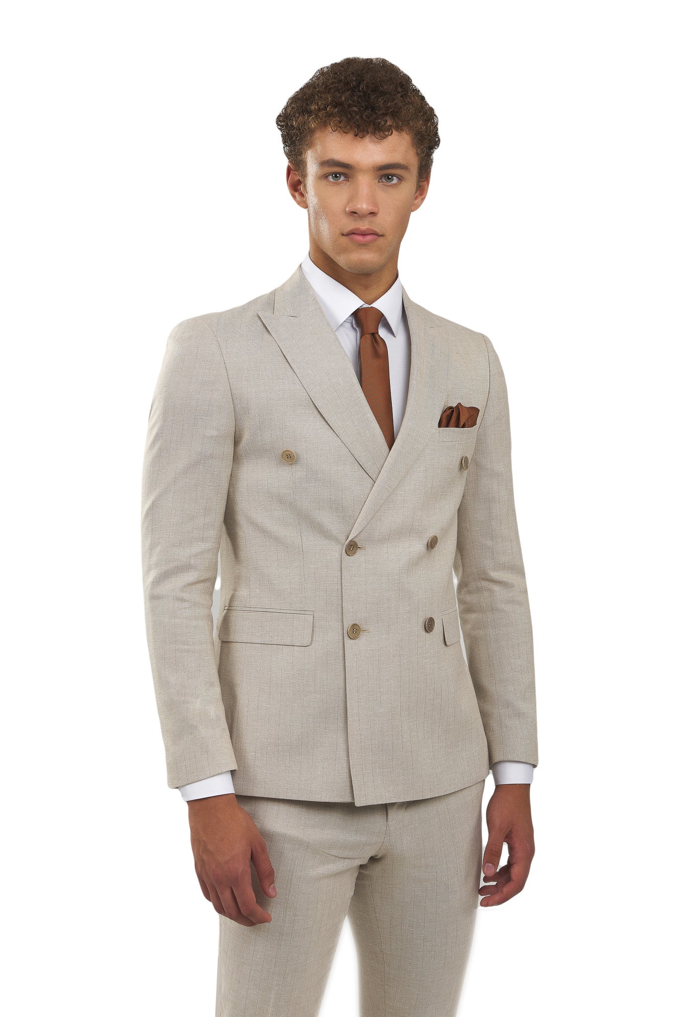 Sim Double Breasted Beige Suit KOD