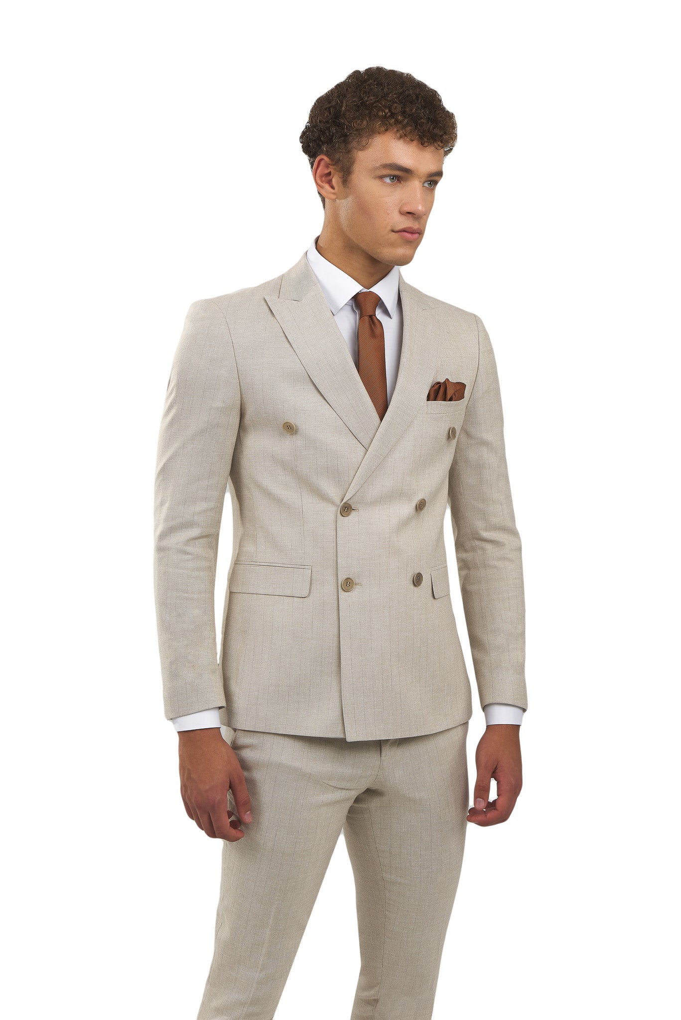 Sim Double Breasted Beige Suit KOD